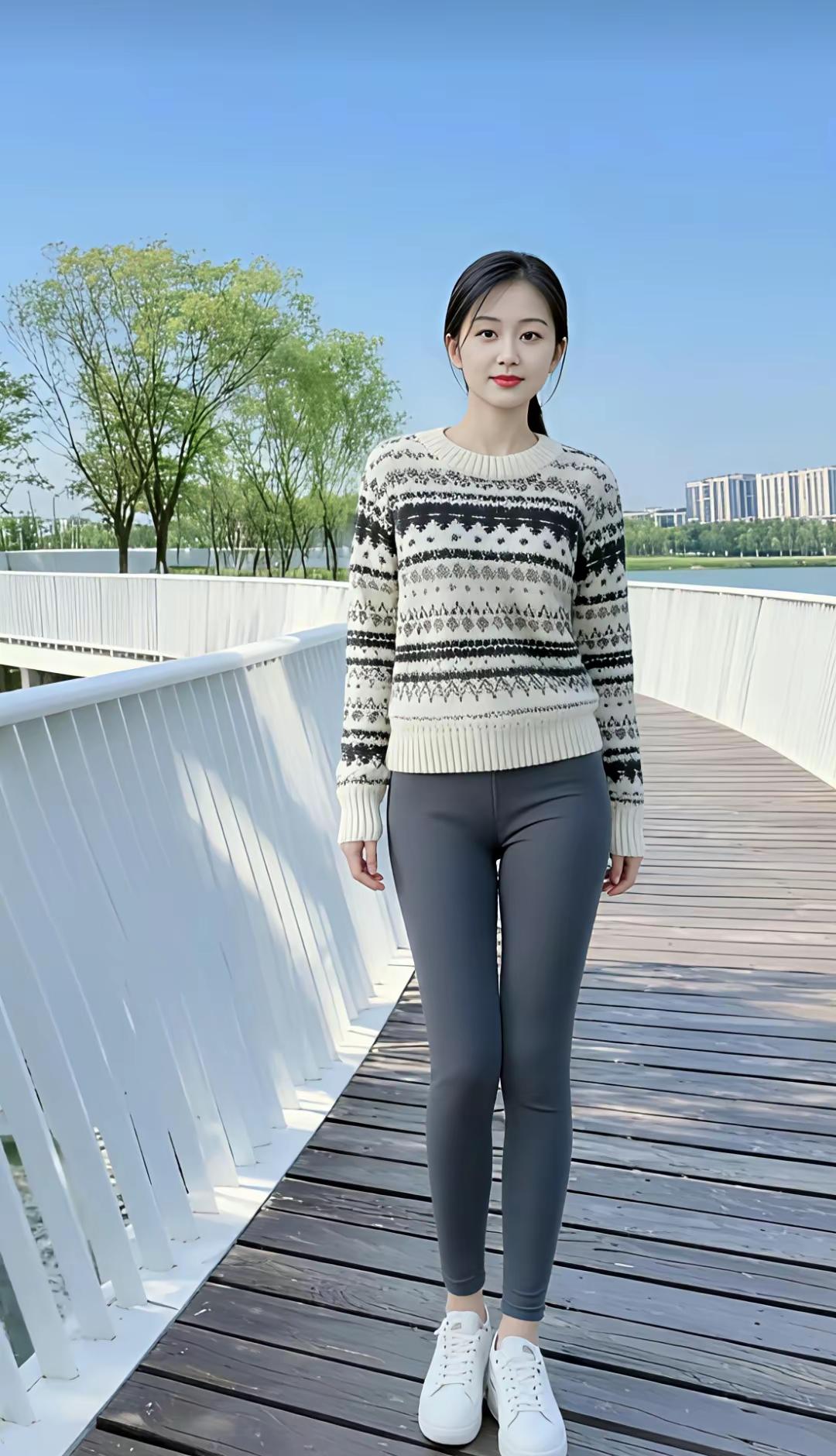清新穿搭指南🌞 白色毛衣+灰色紧身裤，简约又时尚！