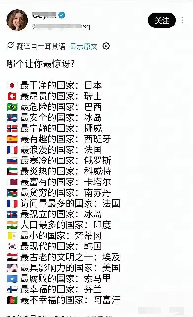 这些排名，哪个让你感到最惊讶，日本怎么可能是最干净的国家？