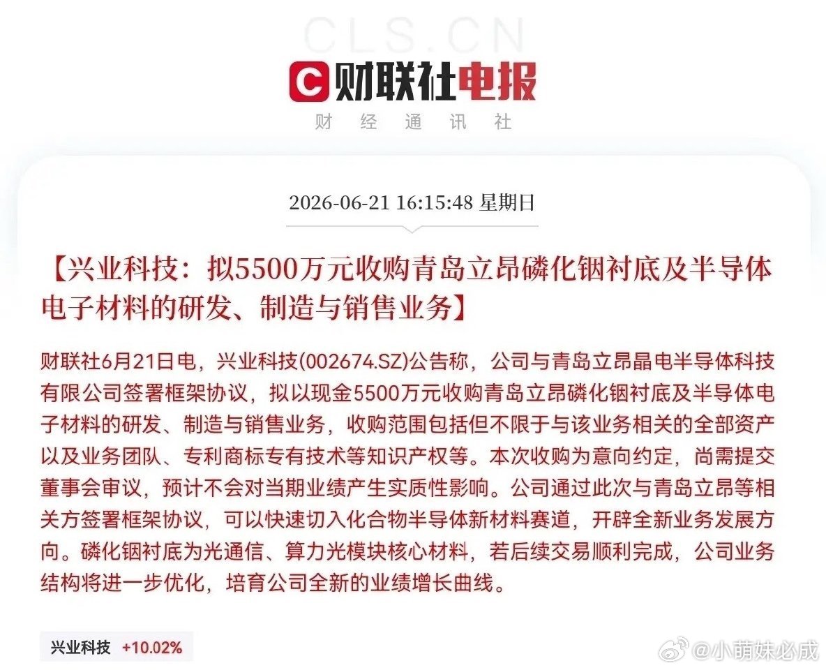 突发消息！兴业科技突发利好！…下午4点15分，兴业科技一则公告引爆了股民圈，公告