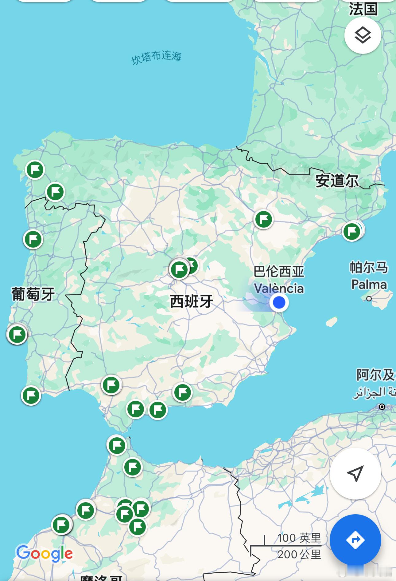 抵达我的新的一座西班牙城市——瓦伦西亚那么我已经基本绕了伊比利亚半岛一圈，1马德