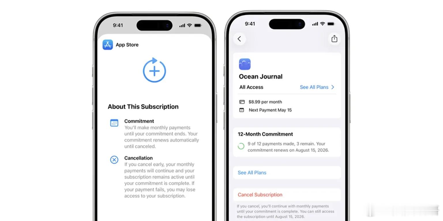 Apple上月宣布，App Store应用将新增一项付费选项：绑定12个月合约的
