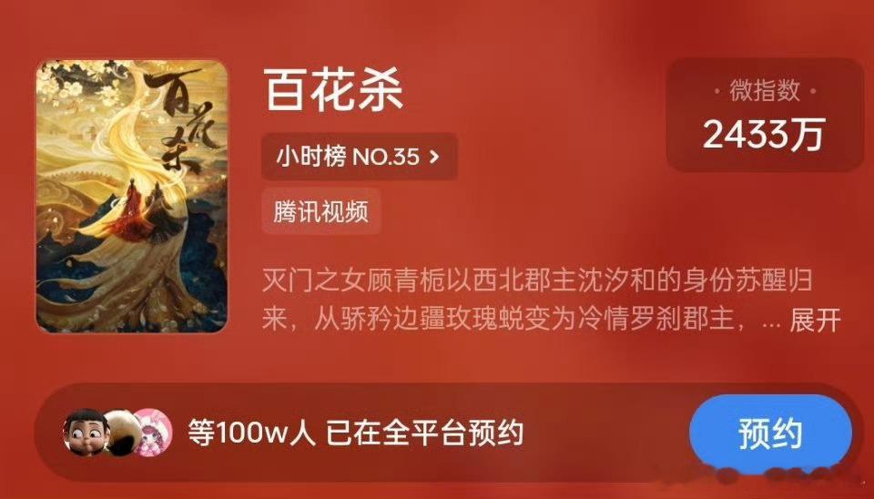 孟子义《百花杀》预约量破100万了！超期待