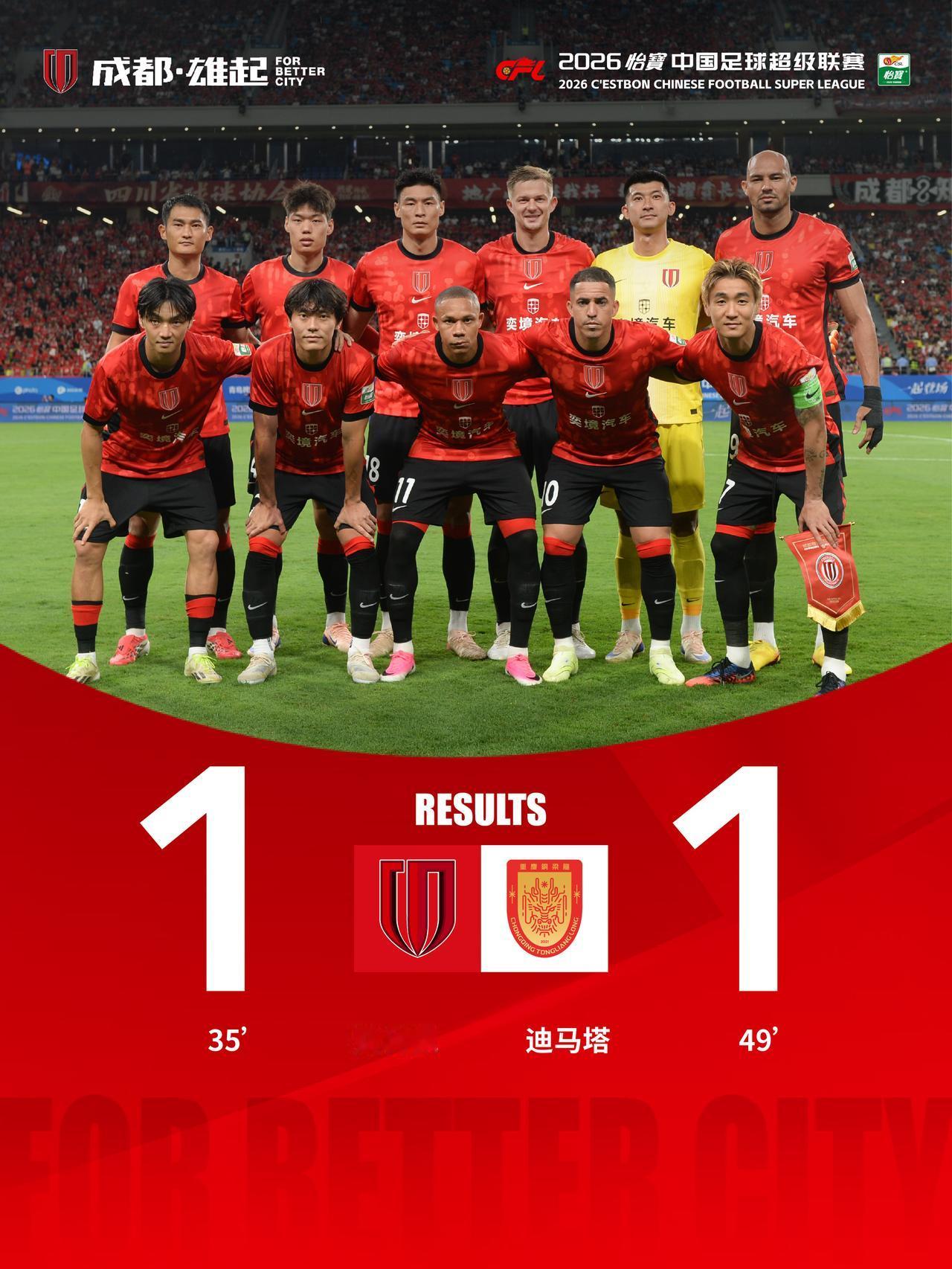 今晚20:00，2026怡宝中超联赛第18轮上演蓉渝德比，成都蓉城坐镇主场迎战重
