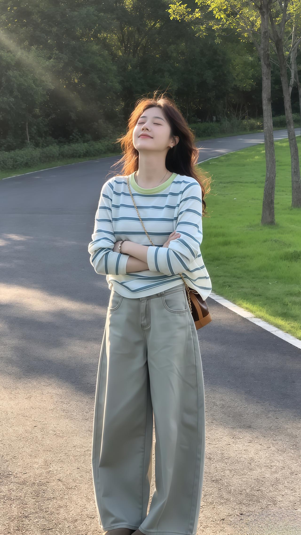 韩系慵懒休闲套装 今天属于条纹ootd 穿搭韩系穿搭夏季穿搭