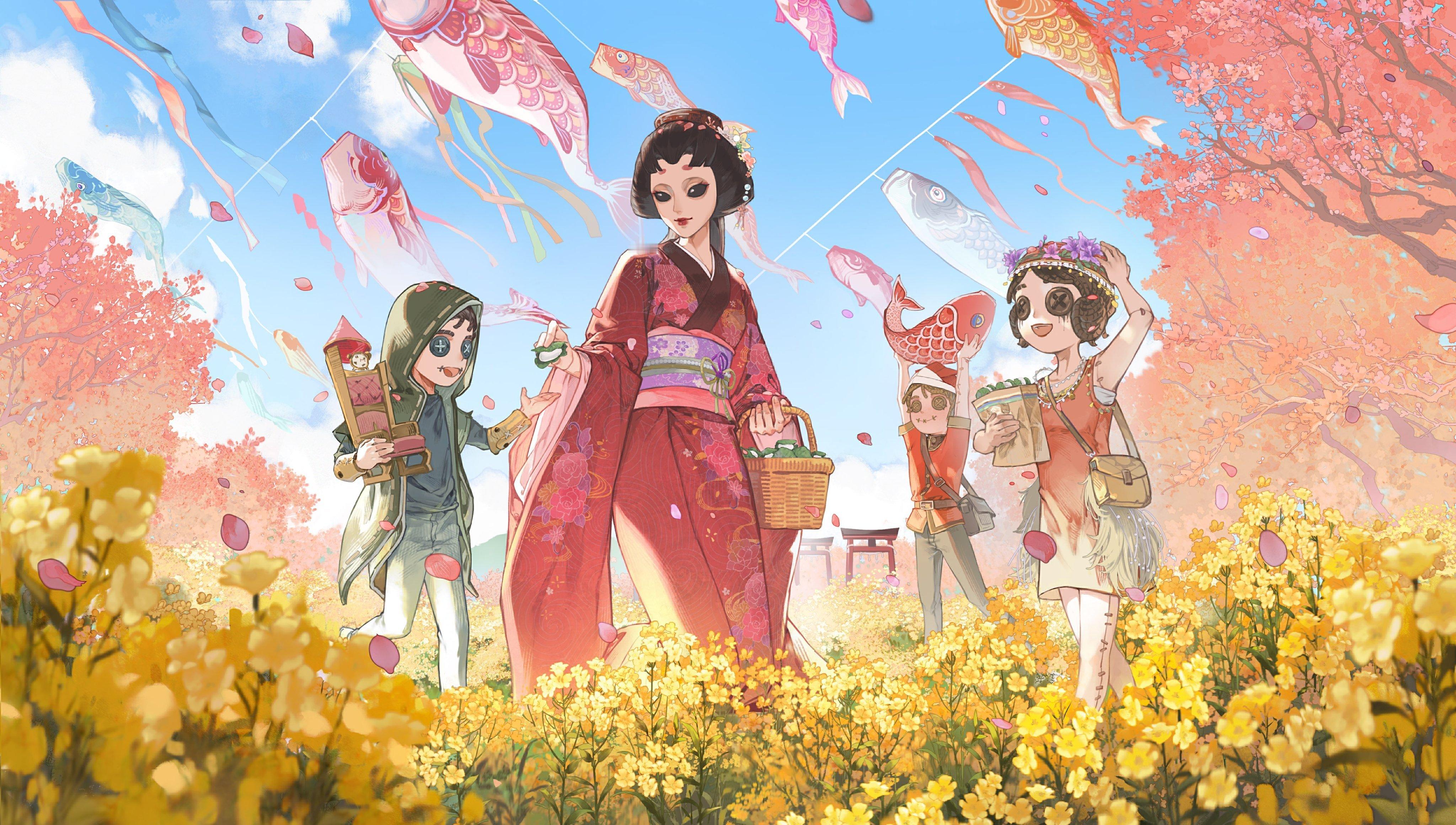 外服贺图 - 节日今天是日本的儿童节！粉色、红色、蓝色，五彩斑斓的鲤鱼旗在空中飘