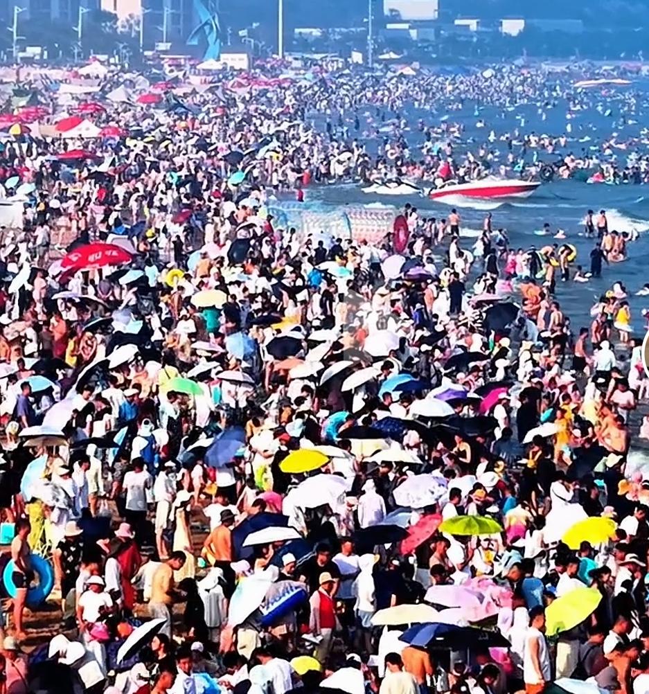 谁说青岛高温没有人，看看青岛小麦岛公园和海水浴场爆满