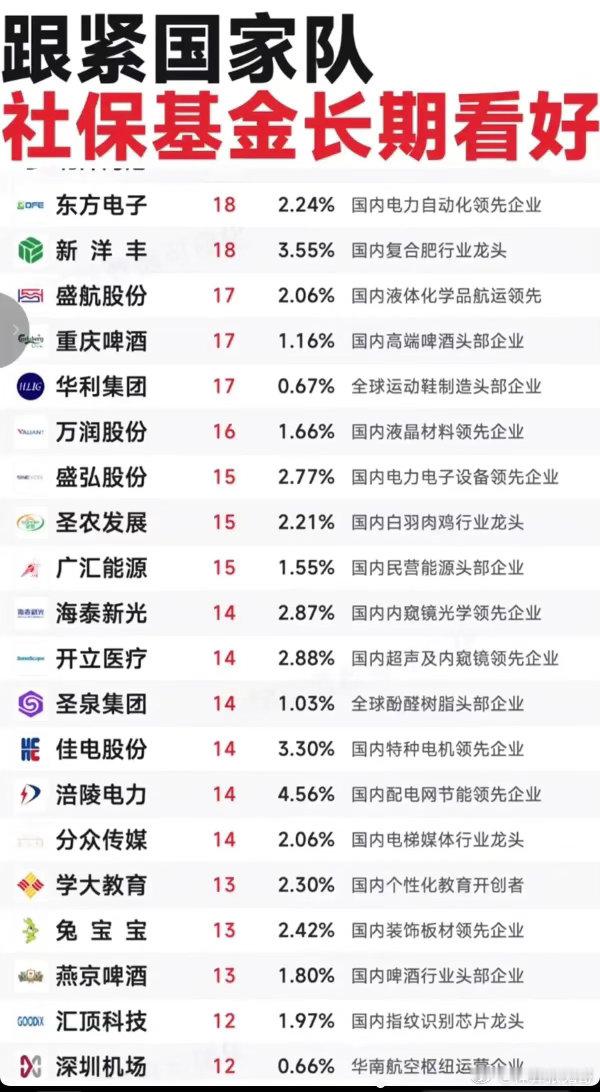 社保基金长线重仓！连续持有数十期，这些龙头被国家队坚守！社保基金也就是大家常说的