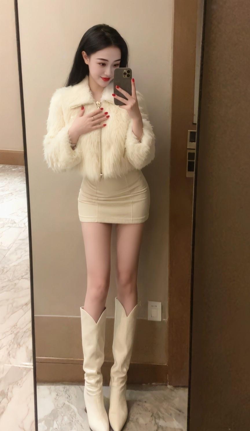 冬日穿搭指南：毛茸茸外套+米色短裙+高筒靴，温暖又时尚！🌟👗👢