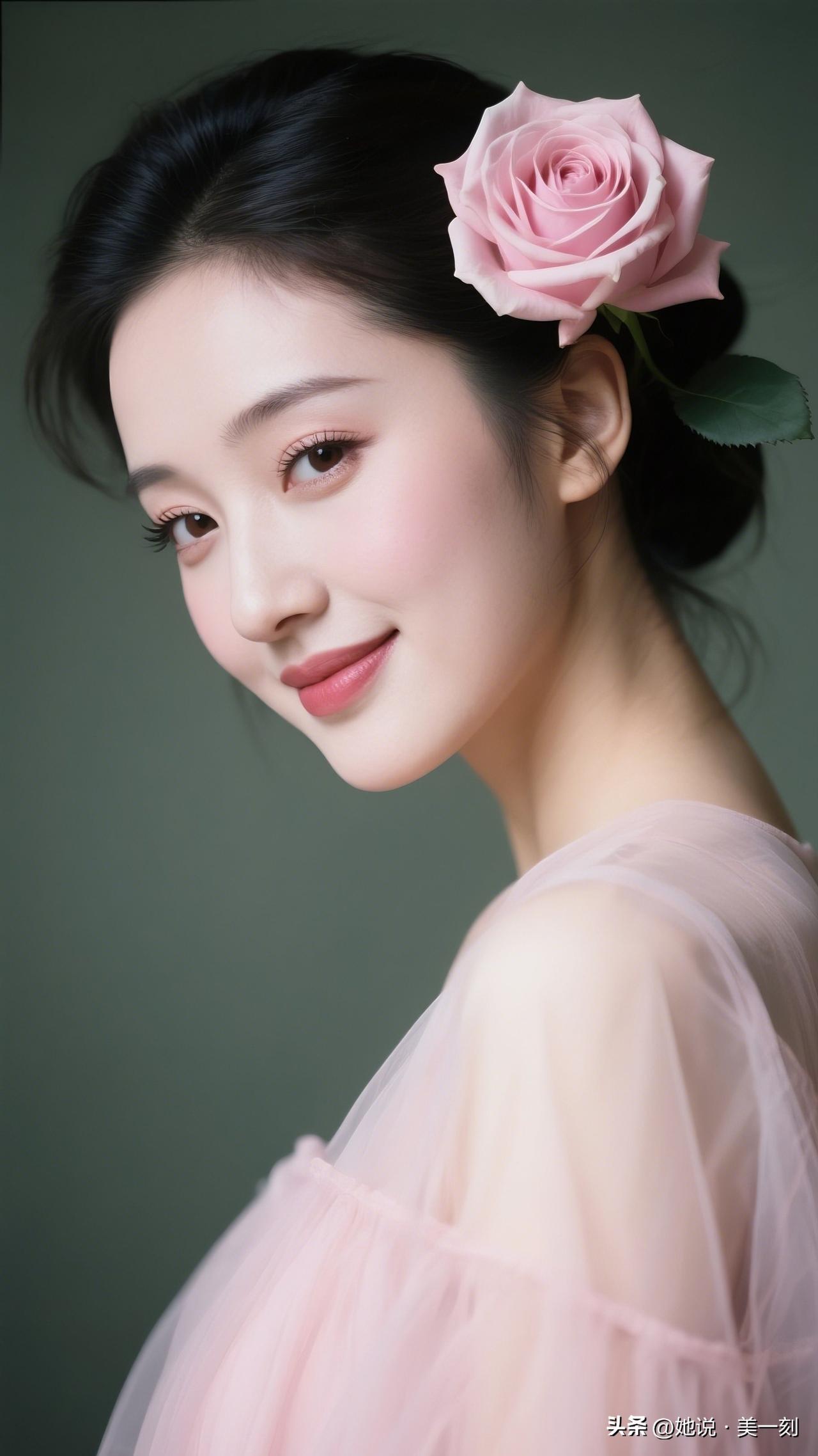 温柔玫瑰，优雅少女，粉嫩动人，甜美微笑。优雅自信穿搭分享