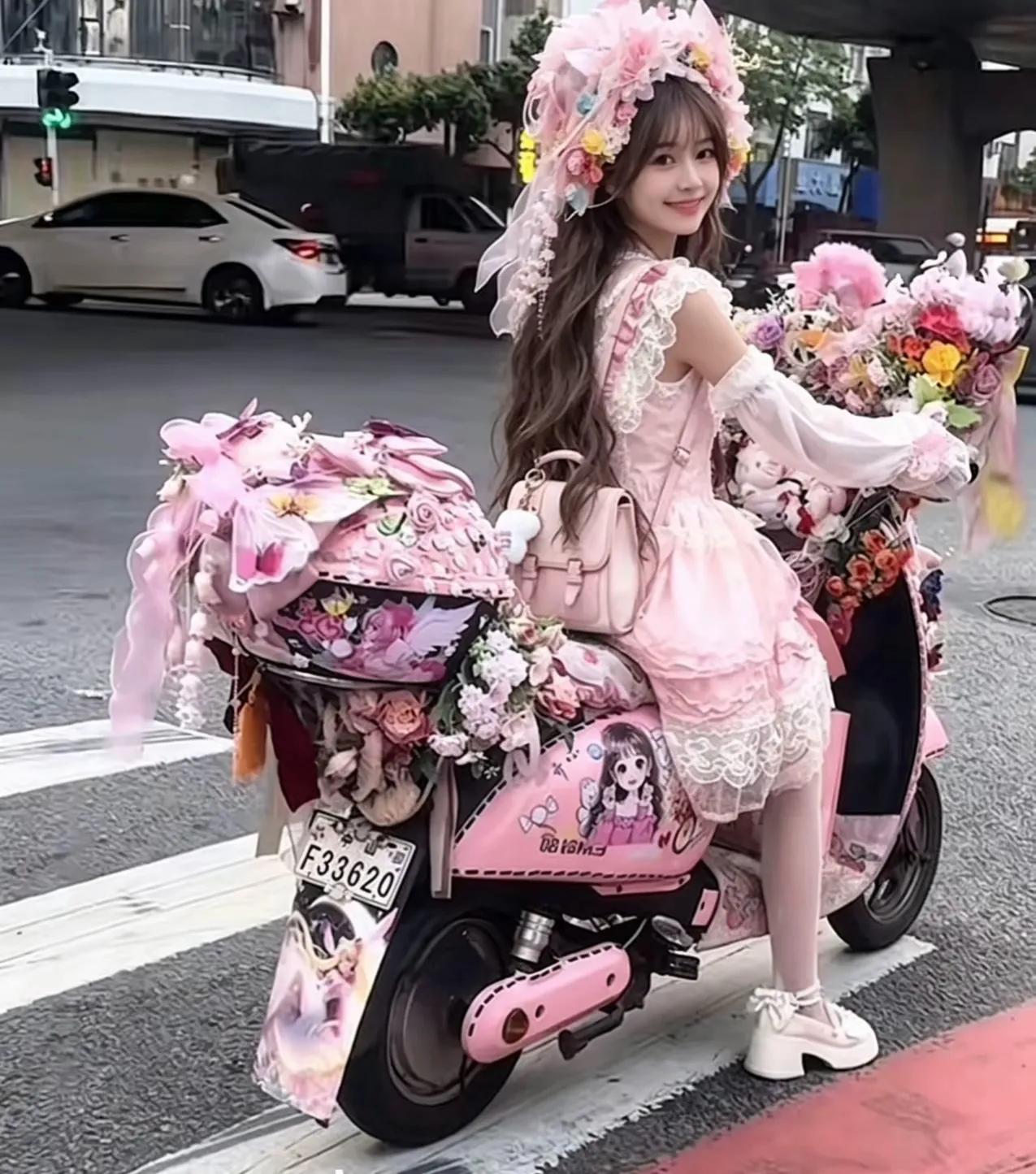 车美人美，打扮得更美。
回头率都被小公主全包了。