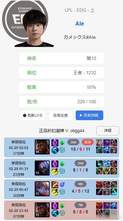乐！调整的不错！[憧憬]Ale已冲至韩服第十！[打call]在EDG战胜AL拿下