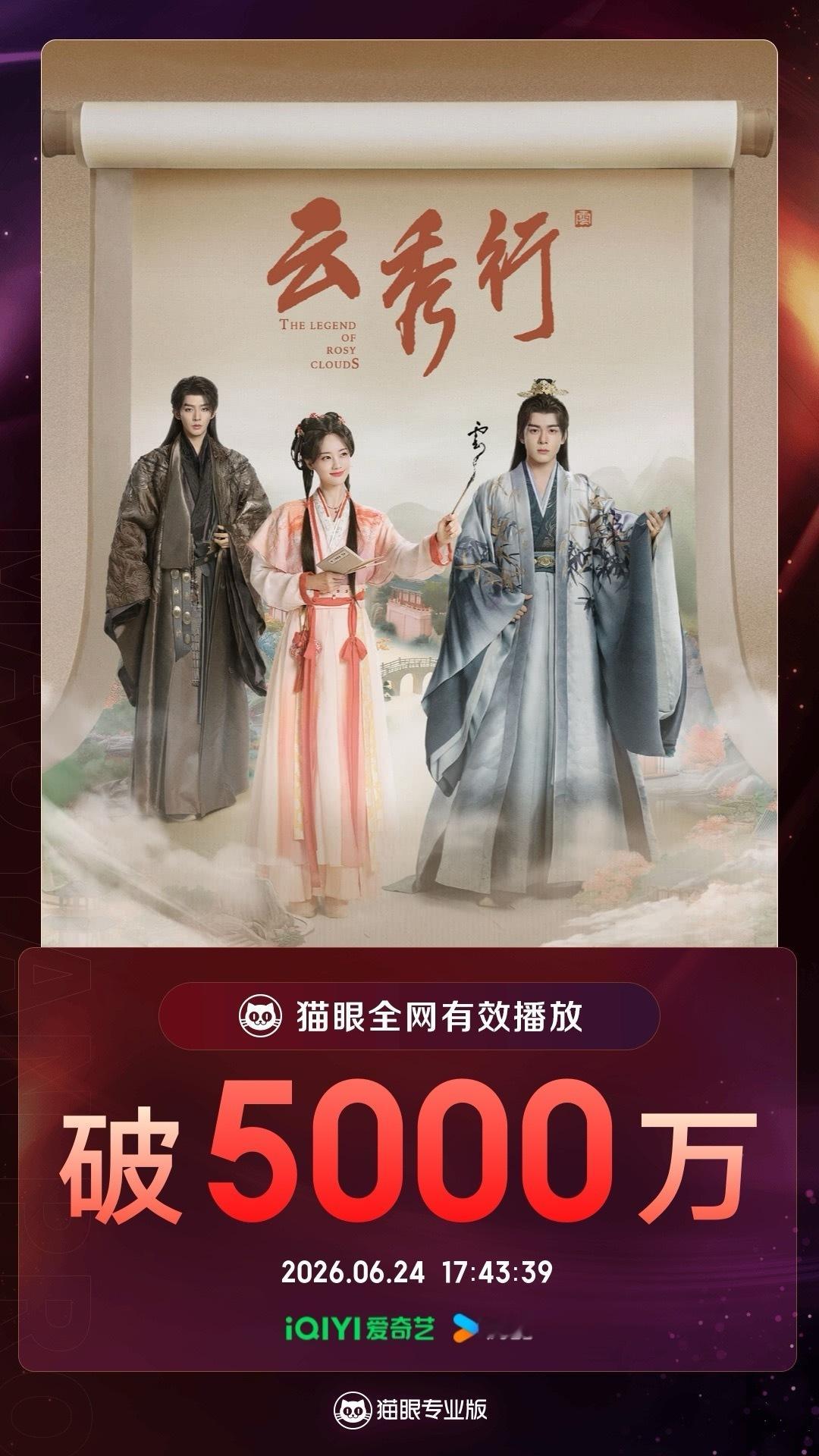 云秀行云秀行有效播放量破5000万 据猫眼专业版数据  领衔主演剧集《云秀行》热