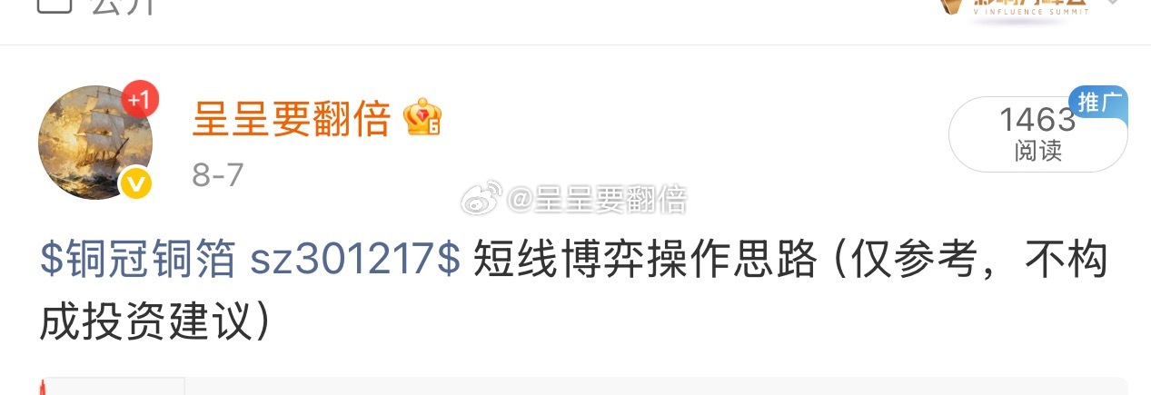 $铜冠铜箔 sz301217$ T+1涨幅24%，恭喜上车的朋友 