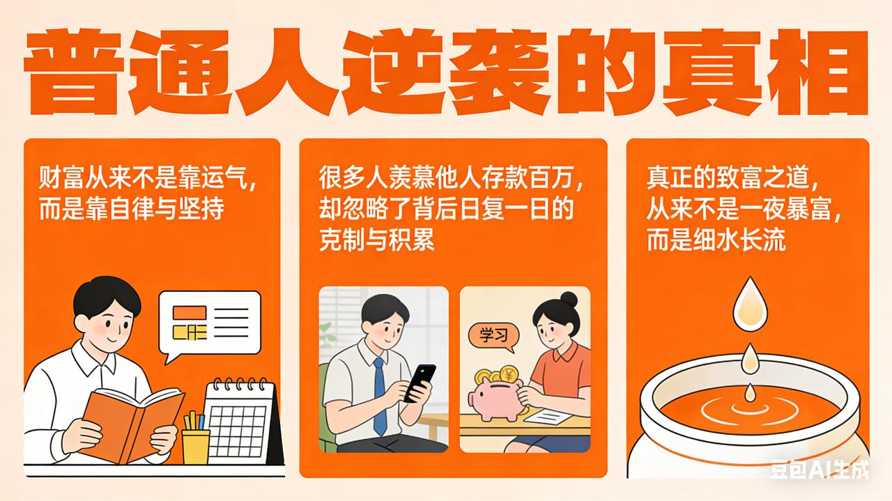 守得住本心，才能攒得住财富
 
普通人逆袭的真相：财富从来不是靠运气，而是靠自律