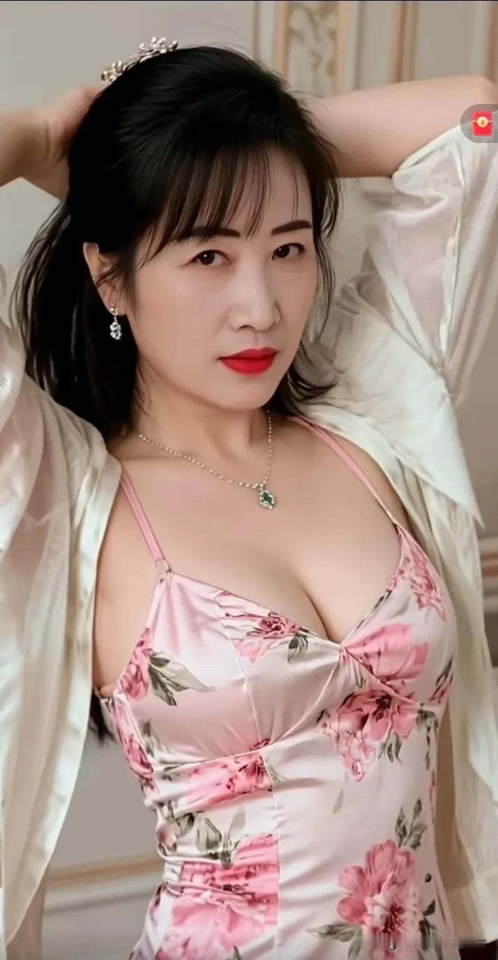 少妇风姿真绝美，
粉衫吊带衬白衣。
双手抱头含怨意，
不知何人惹着你。
看你这般