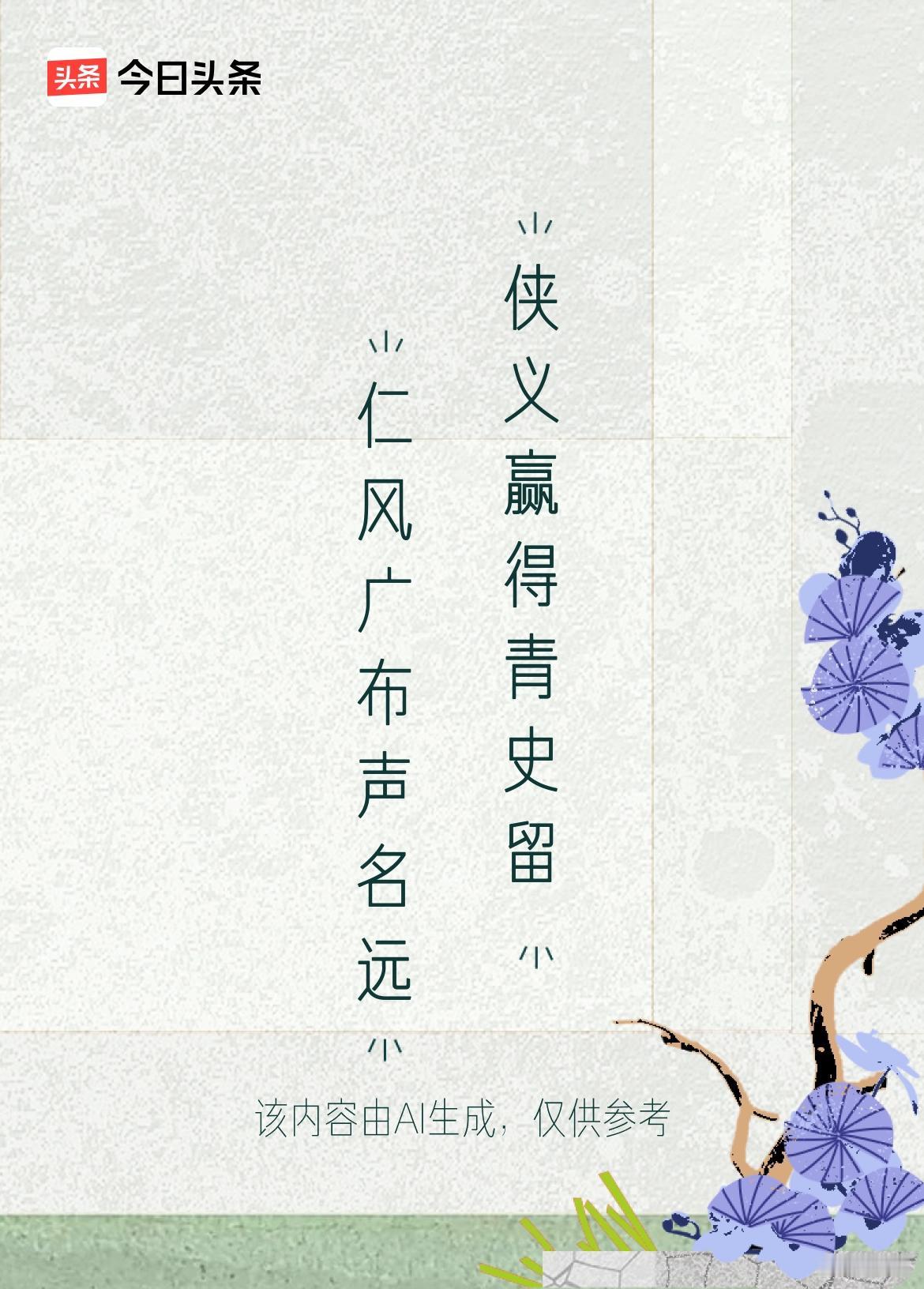 文学创作大会上联：仁风广布声名远，下联：侠义赢得青史留。戳这里👉和我一起作诗词