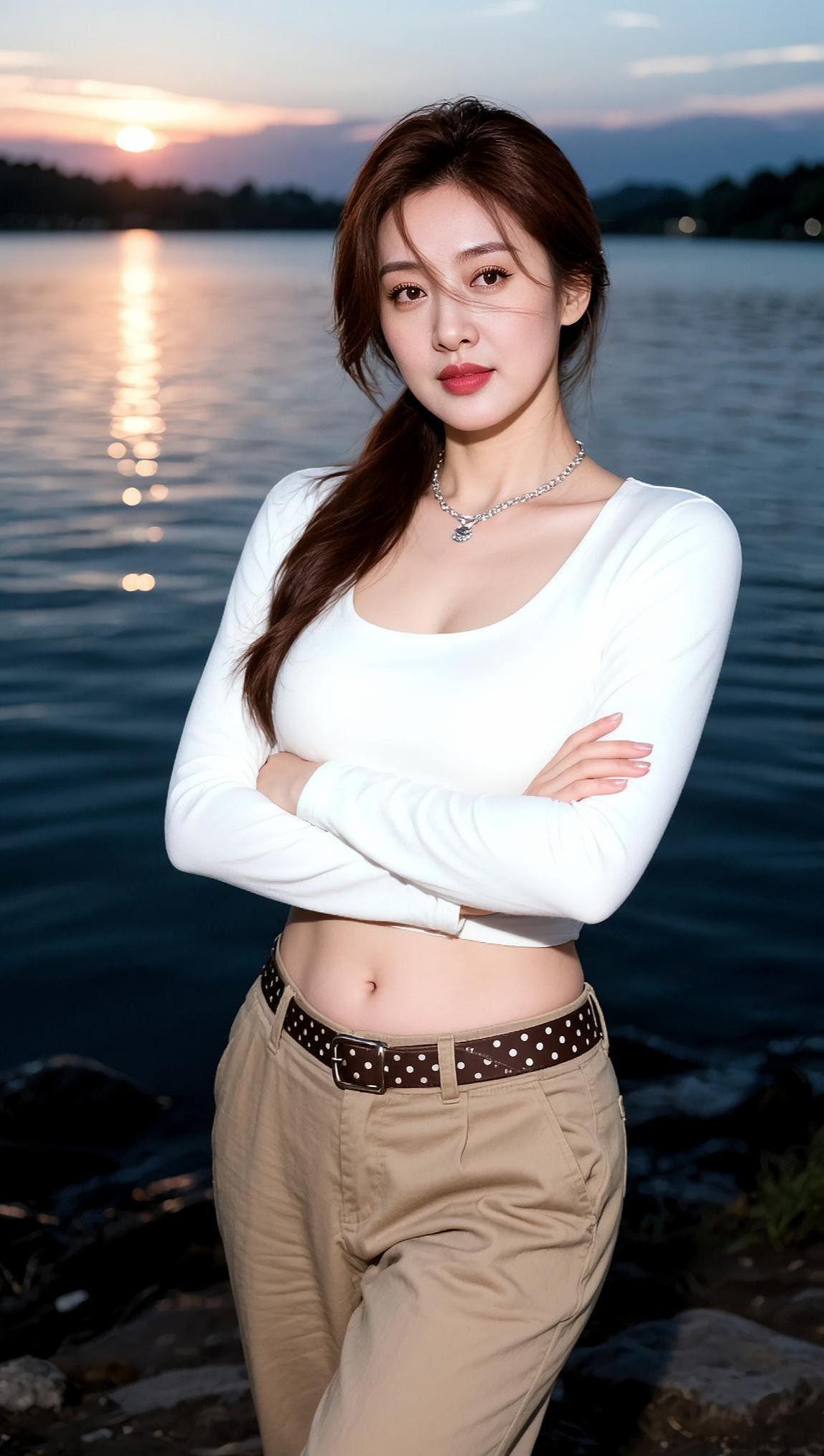 AI湖畔夕阳写真 抖音ai创作 自然美景 美照 形象照