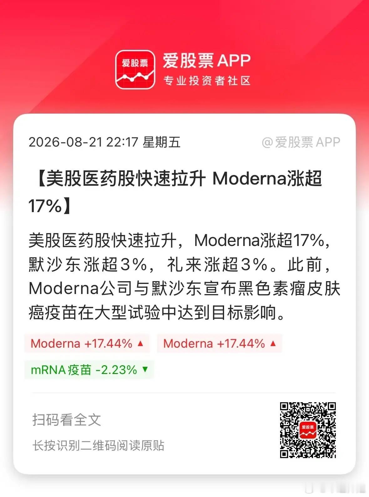 莫德纳暴涨16%！美股映射来袭，A股医药下周能否反攻？美股癌症疫苗龙头莫德纳晚间