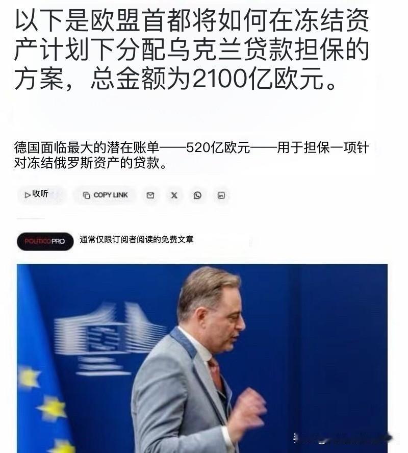 欧盟委员会提议在欧盟成员国间分摊金融担保，以挪用俄罗斯被冻结资产收益向乌克兰提供