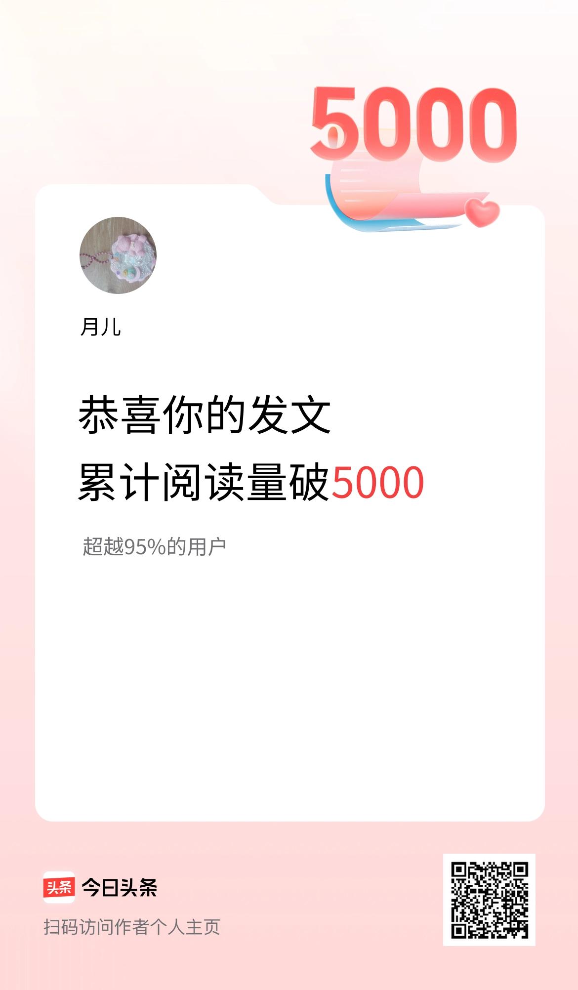 🤝我在头条累计获得阅读量破5000啦！