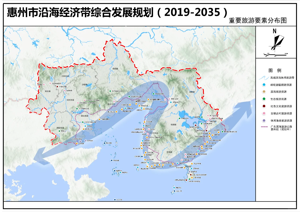 惠州市沿海经济带重要旅游要素分布图