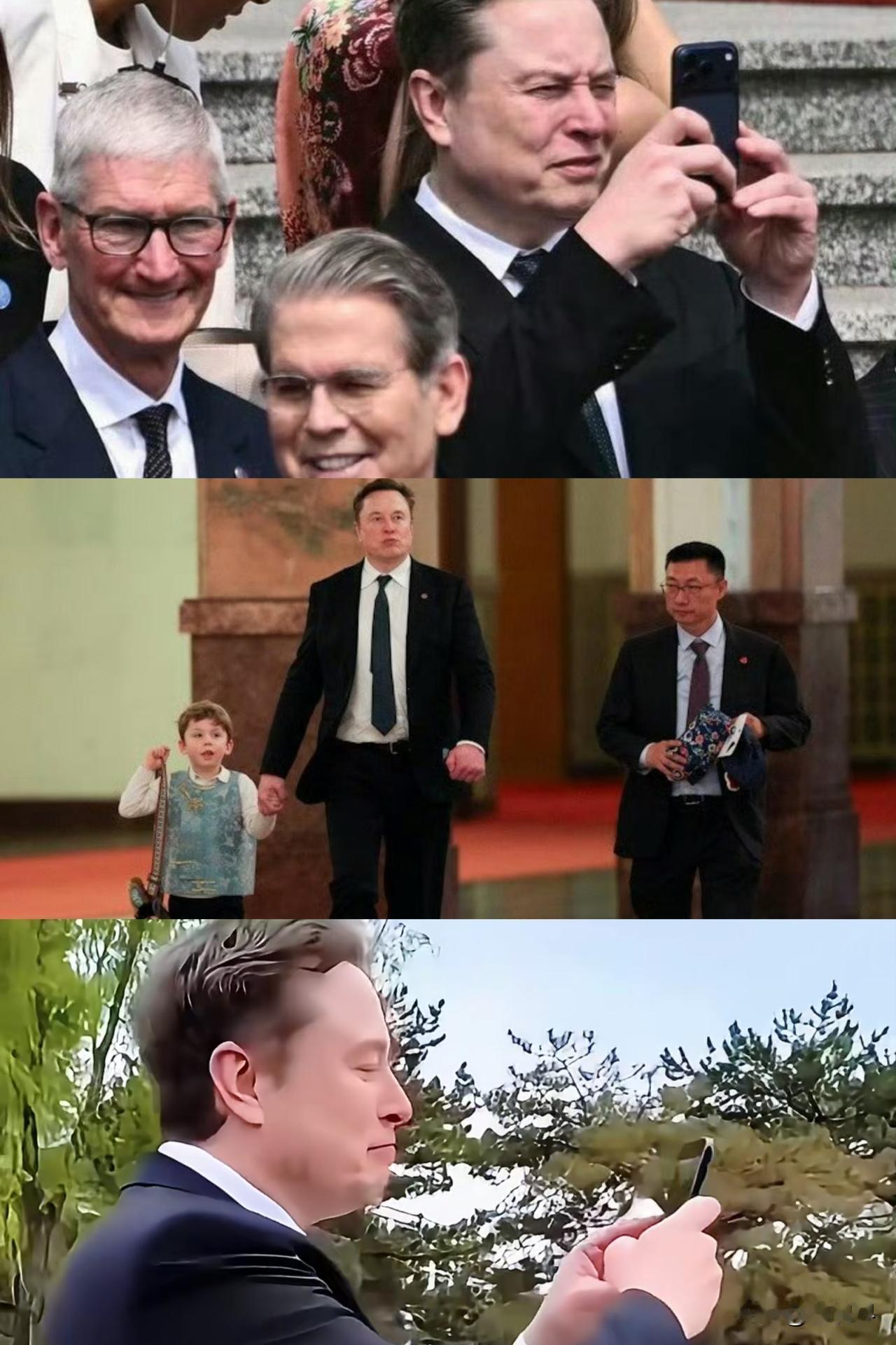 马斯克带娃在京逛逛逛、拍拍拍，玩得不亦乐乎！他的儿子穿着新中式马甲、戴虎头帽，走