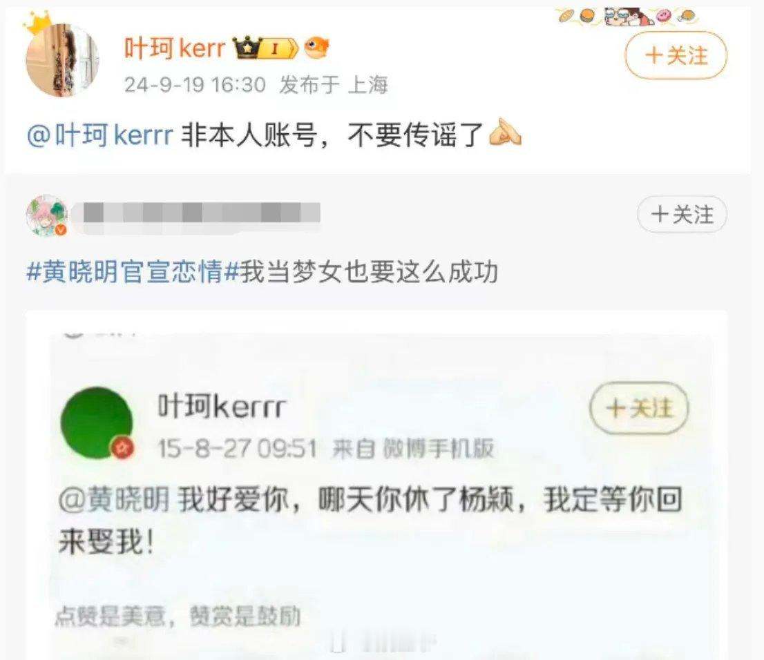 有网传截图显示，网名中含“叶珂”的账号在2015年在社交媒体发文，包含各种对黄晓