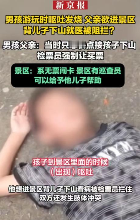 湖南，6月9日，儿子在山顶突发高烧呕吐。父亲百米冲刺赶到检票口，喊着：“让我救孩