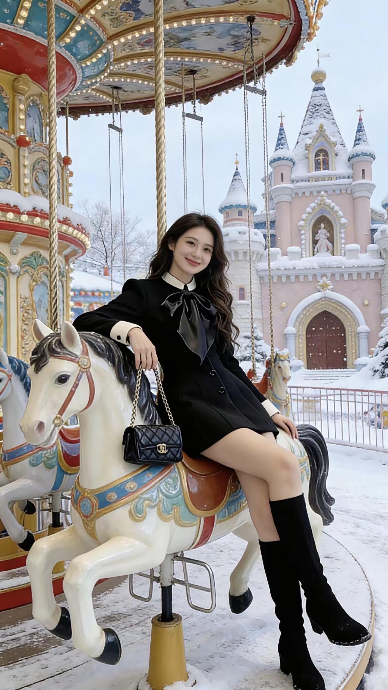 冬日童话旋转木马，甜美少女梦