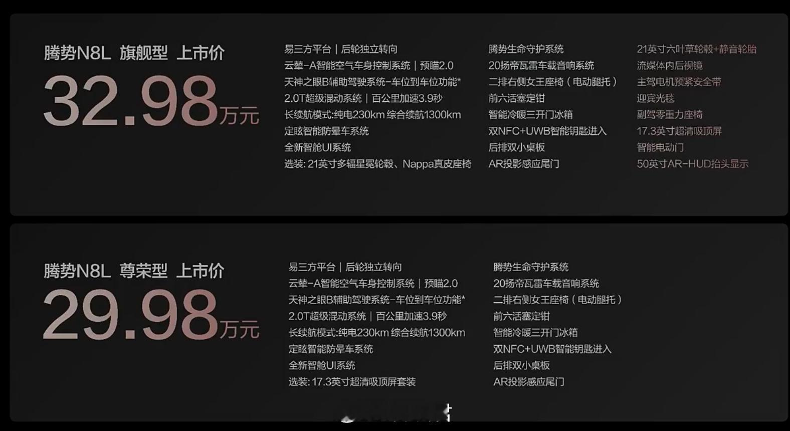 腾势N8L价格发布！比预售价便宜2万尊荣型：29.98万元旗舰型：32.98 万