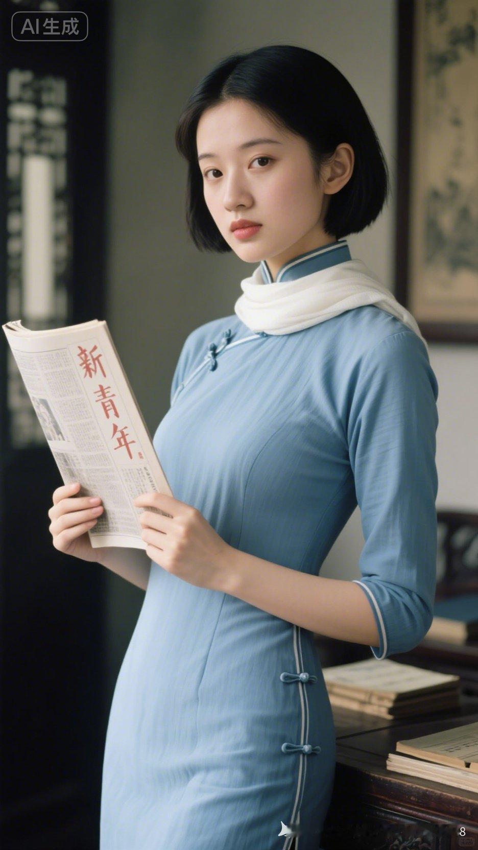 复古风穿搭指南：蓝旗袍搭配白围巾，优雅动人！💙📰