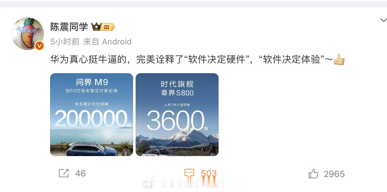 我仔仔细细理解了一下震哥的话。如果仔细研究华系的产品，要说软件决定硬件，偏颇了.