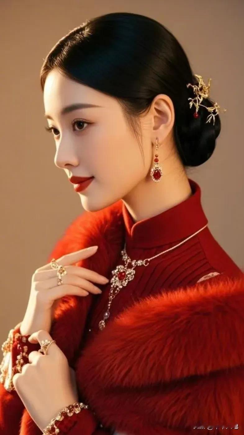 古典优雅与红衣美人总是相得益彰。看到红衣美人，就仿佛看到从古代画卷中走出的佳人。