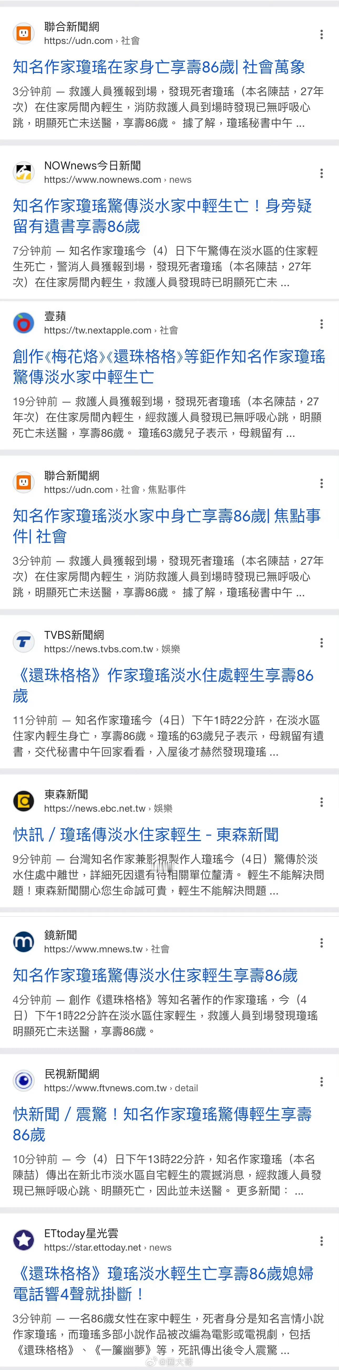 我的天啊。。。。这也太突然了吧！！！！据台媒快讯报道当代作家 琼瑶 今天下午在家