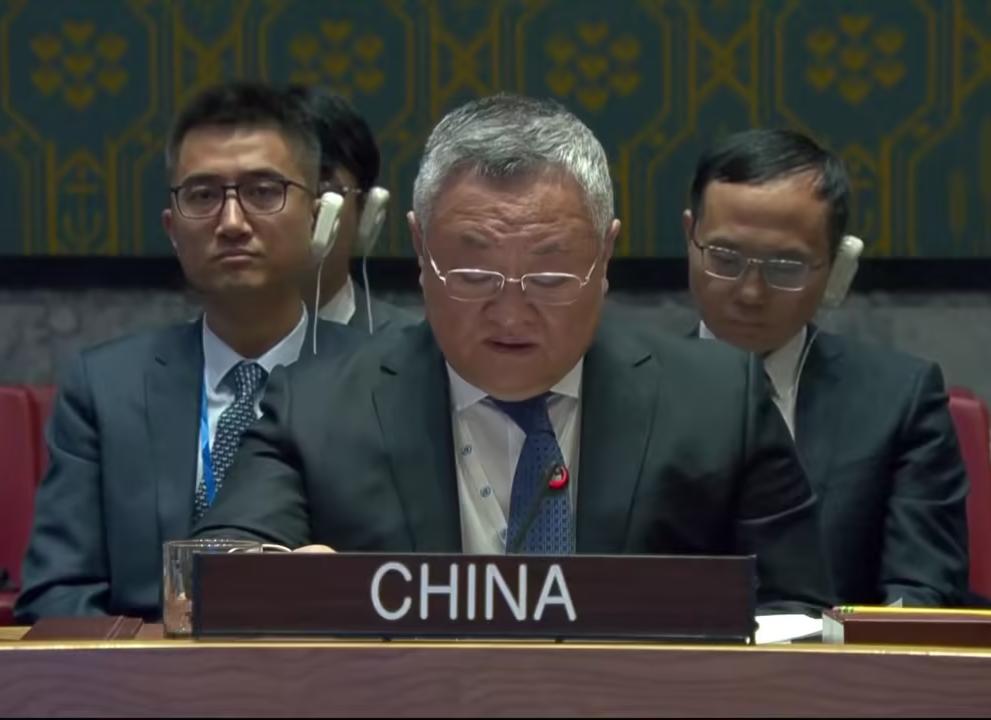 4月28日，中国常驻联合国代表傅聪在安理会中东问题高级别会议上发表明确表态，再次