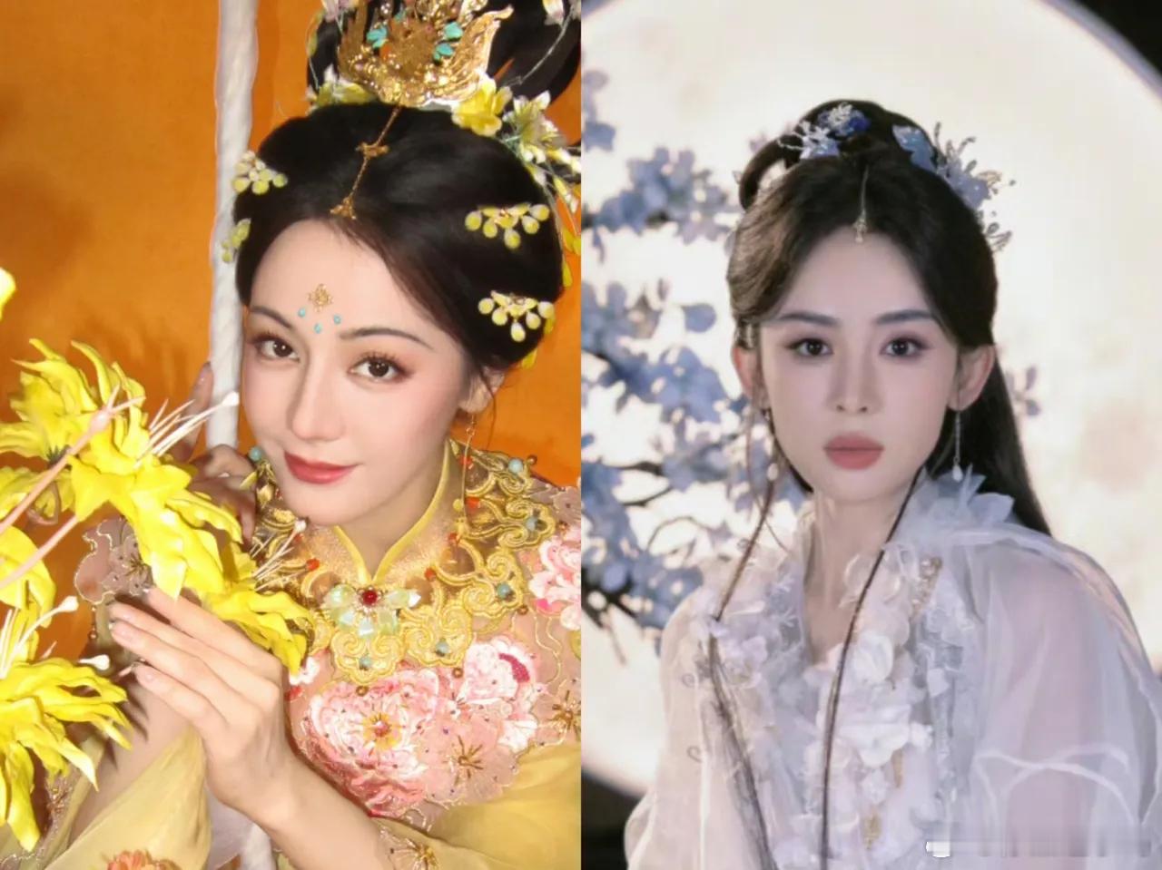 谁都没想到，今晚扮演嫦娥的，会是两位新疆美女。迪丽热巴在河南卫视的嫦娥造型贵气十