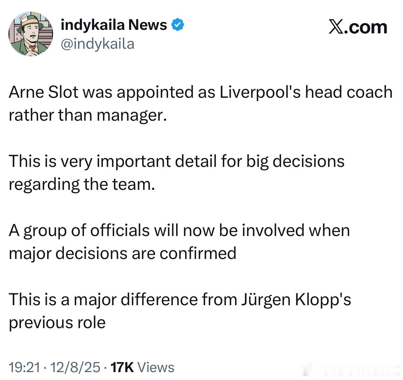 绿帽哥科普时间，斯洛特只是主教练并不是球队经理哦。当球队要做出重大决策的时候一定