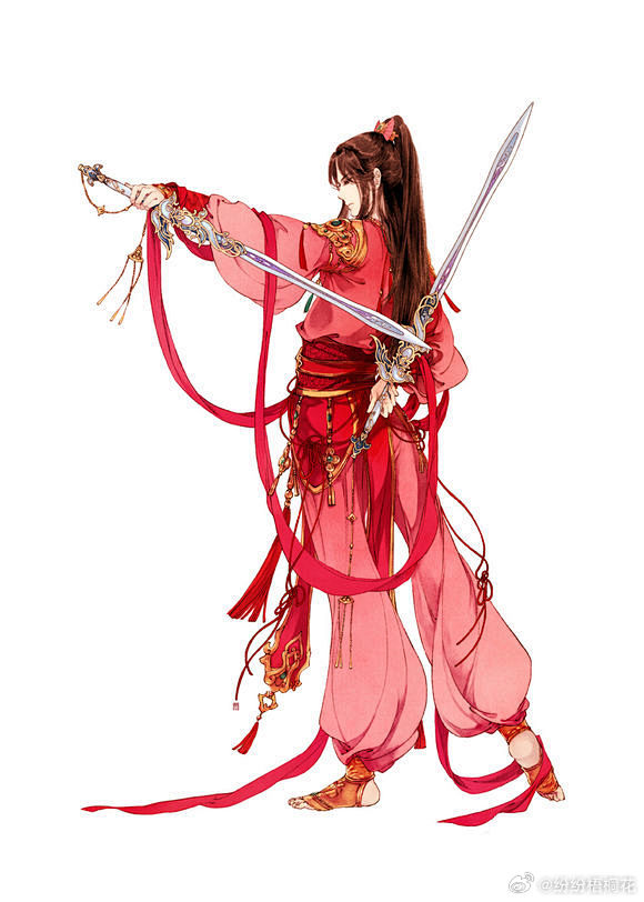 古装红色舞剑女子 