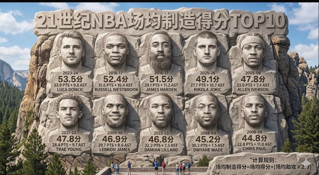 21世纪NBA场均制造得分TOP10
一、数据与形式：用“制造得分”重构进攻话语