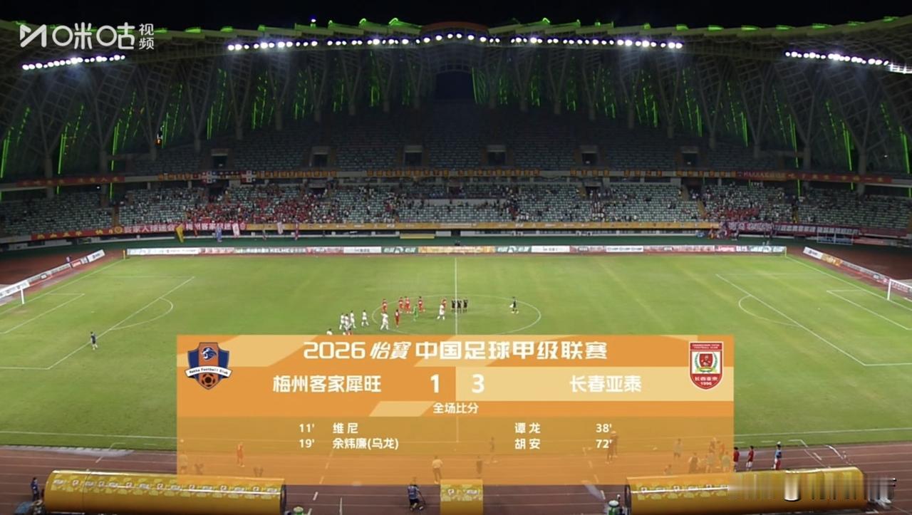 今日战绩[比赛用球]
长春亚泰客场3:1逆转梅州客家；
长春喜都客场1:0战胜泰