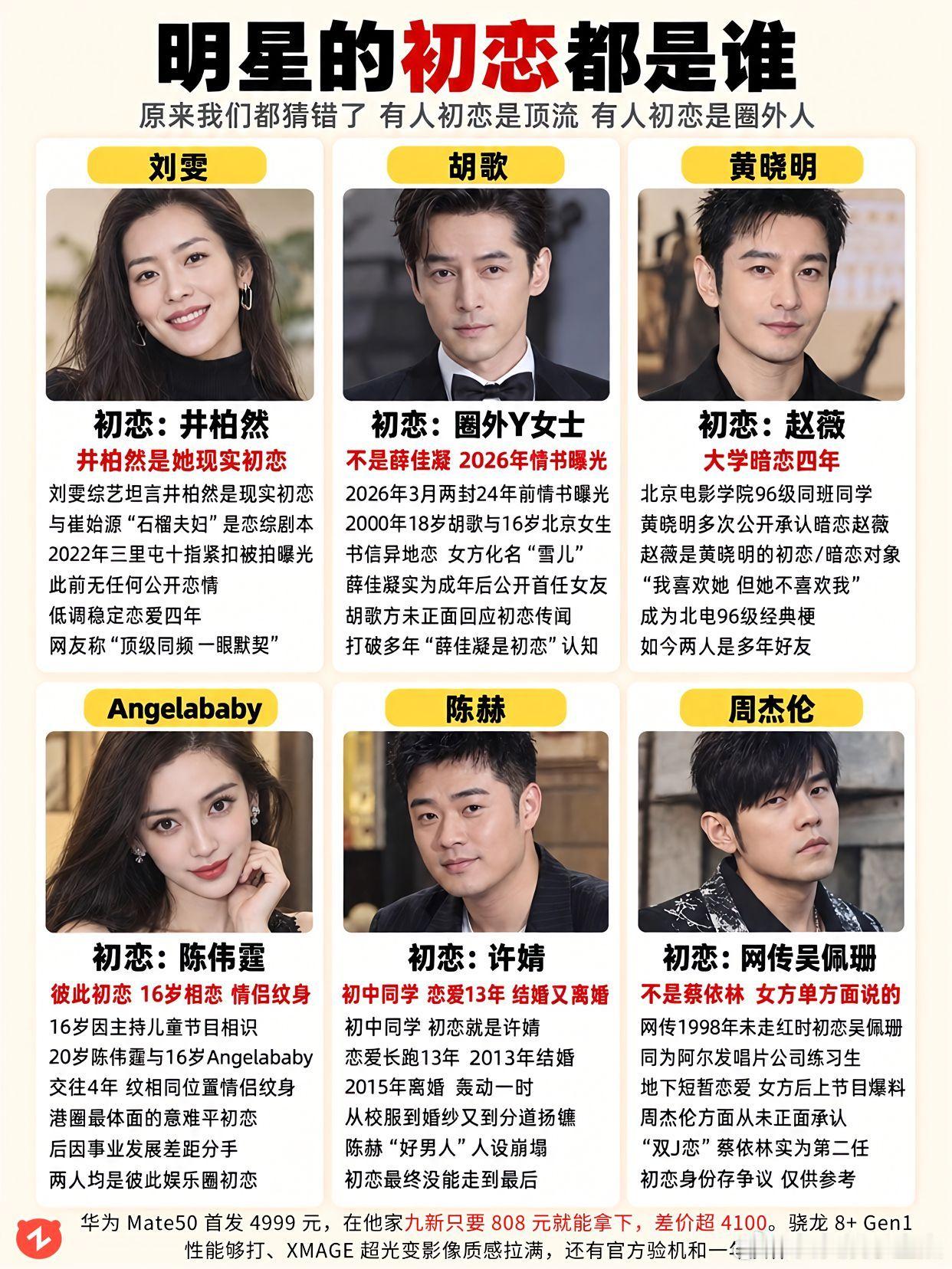 明星初恋大盘点，谁的最颠覆你认知？胡歌 刘雯 黄晓明 周杰伦 陈赫 ​​​