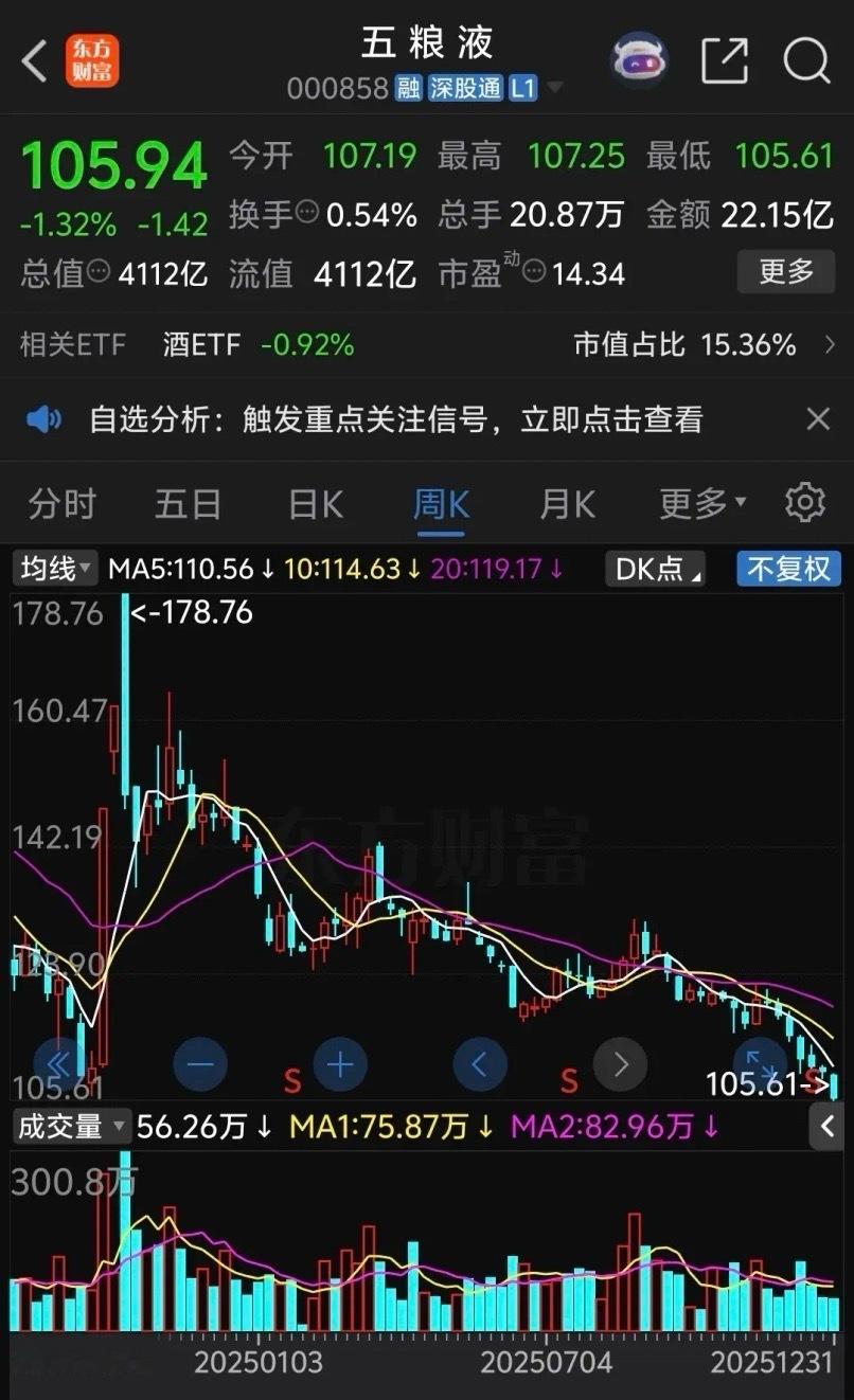 五粮液跌的太惨了，25年暴跌24.35%，12月份天天下跌，稍微有点反弹没多久就