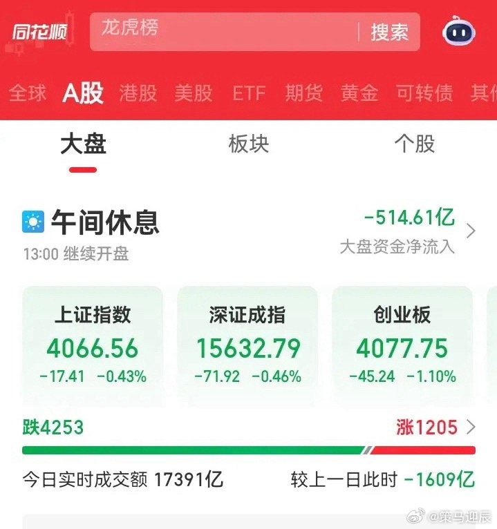 上午大盘只是跌了十几个点，跌了0.46%，其实只是稍微回调少许，大盘好像没什么，