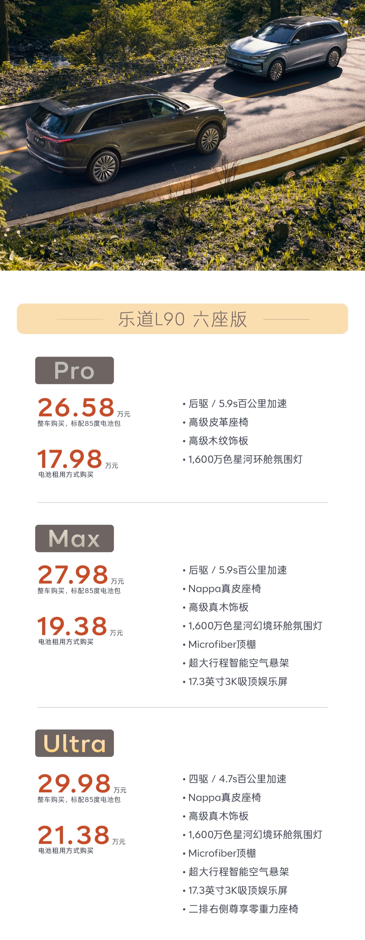 乐道L90价格来了我个人推荐Max版本就行，Pro版不建议，因为差价1.4W而已