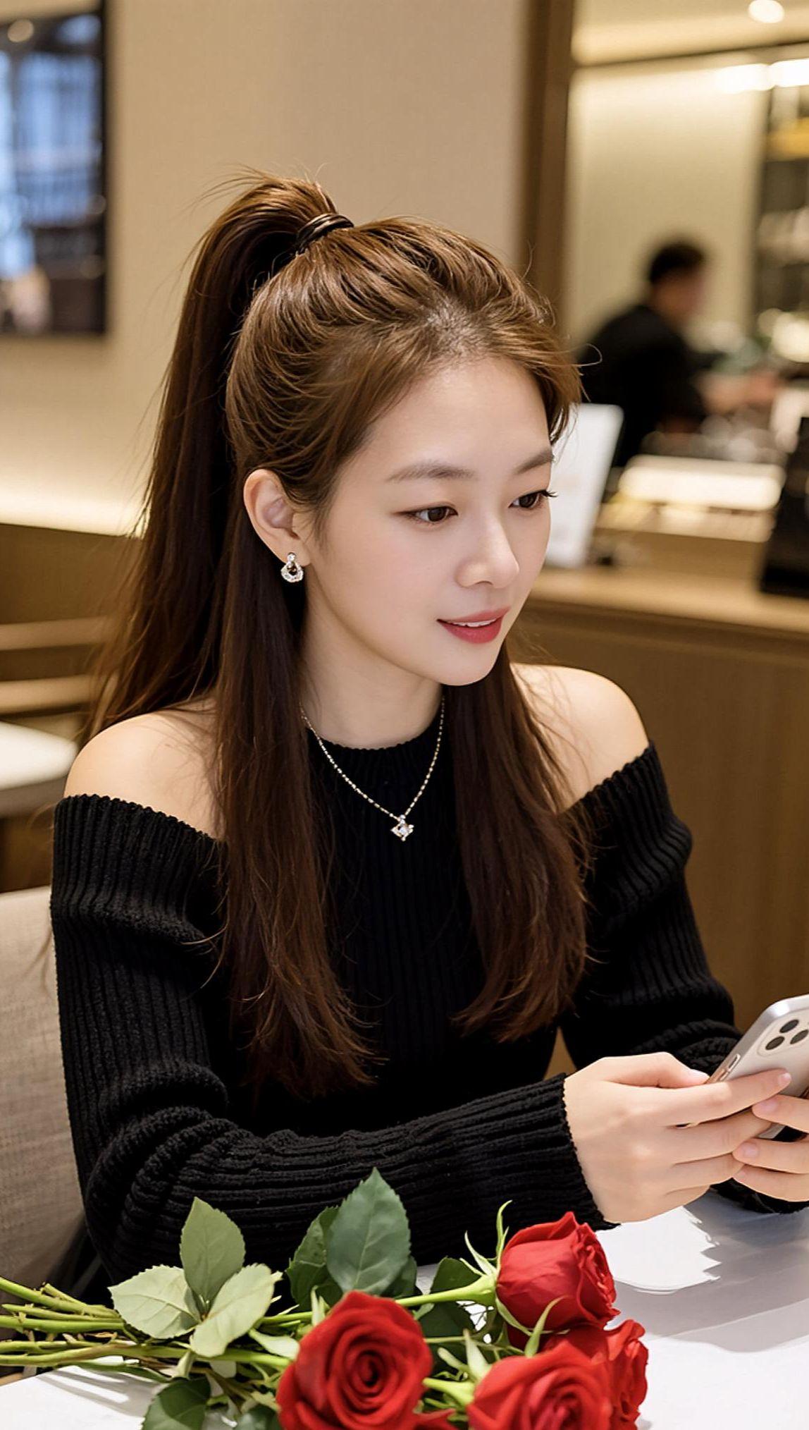 AI咖啡屋随拍 今日分享 甜系女孩 甜美优雅写真 高级感穿搭