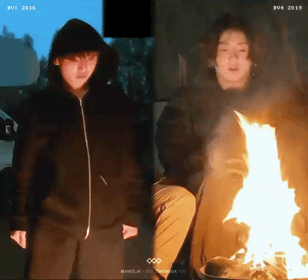 一个有点冷门的有关柾国的小知识：小果果野营的时候经常会火懵（看着火发呆 ​​​