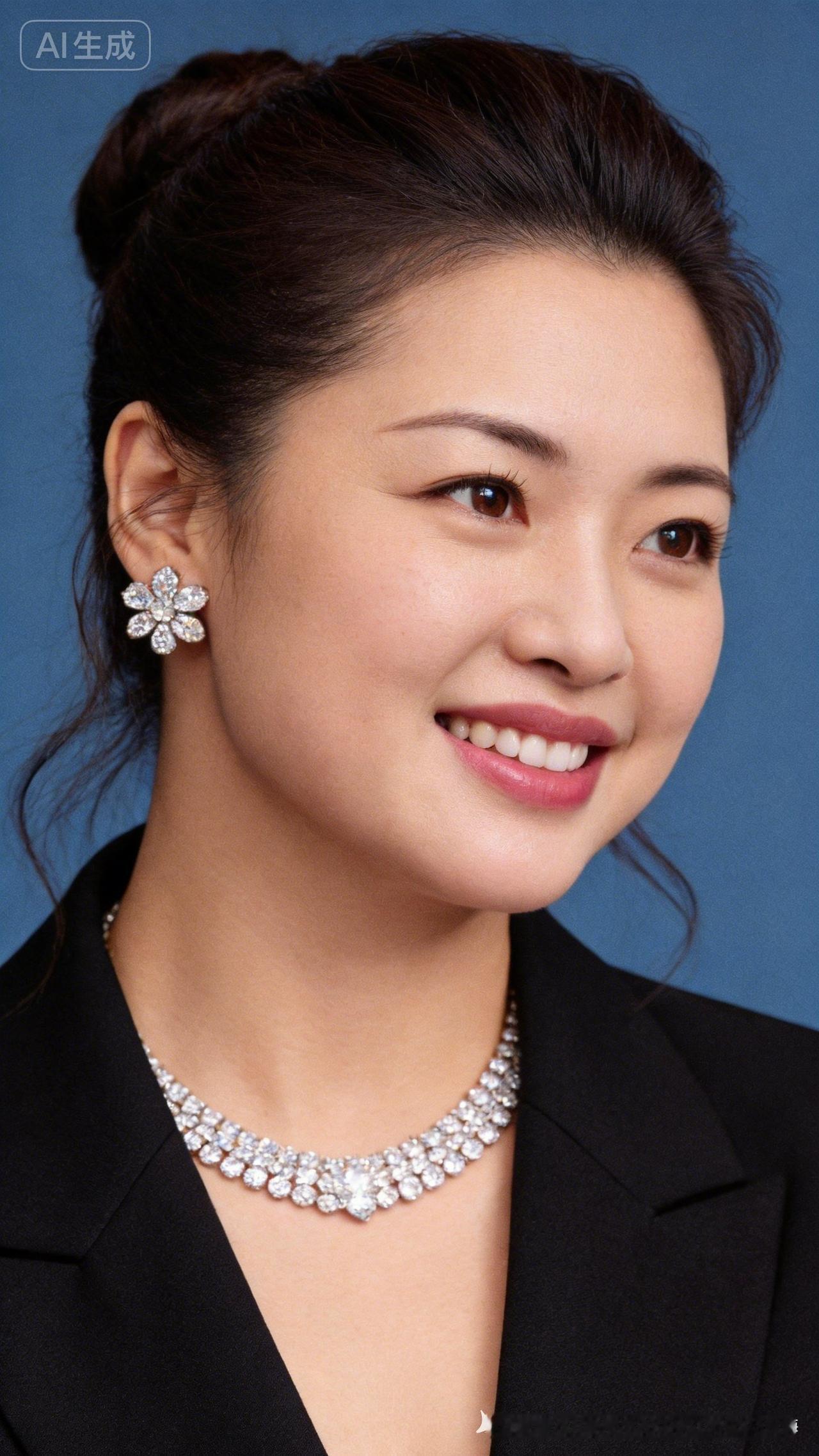 这张图片可提取以下详细描述词：

• 人物形象：留着深棕色、低盘成发髻的发型，几