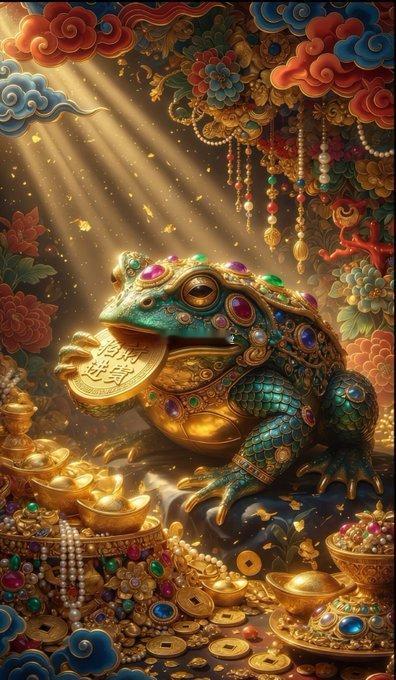 金蟾吐宝，财运滚滚，祝您财源广进，黄金满屋 