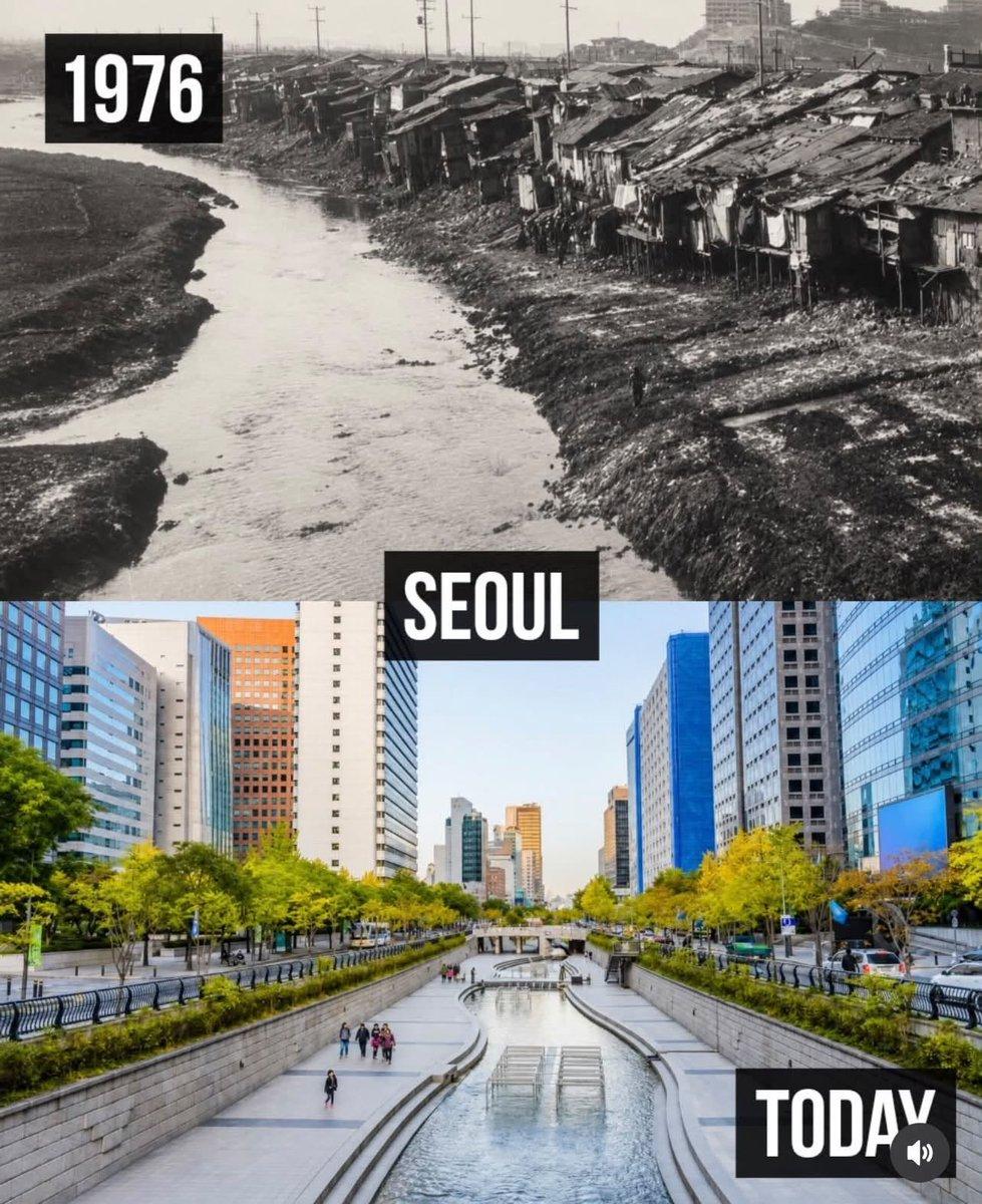 1976年的首尔VS如今的首尔。
　　环境污染是可以在经济发展中迅速得到治理的。