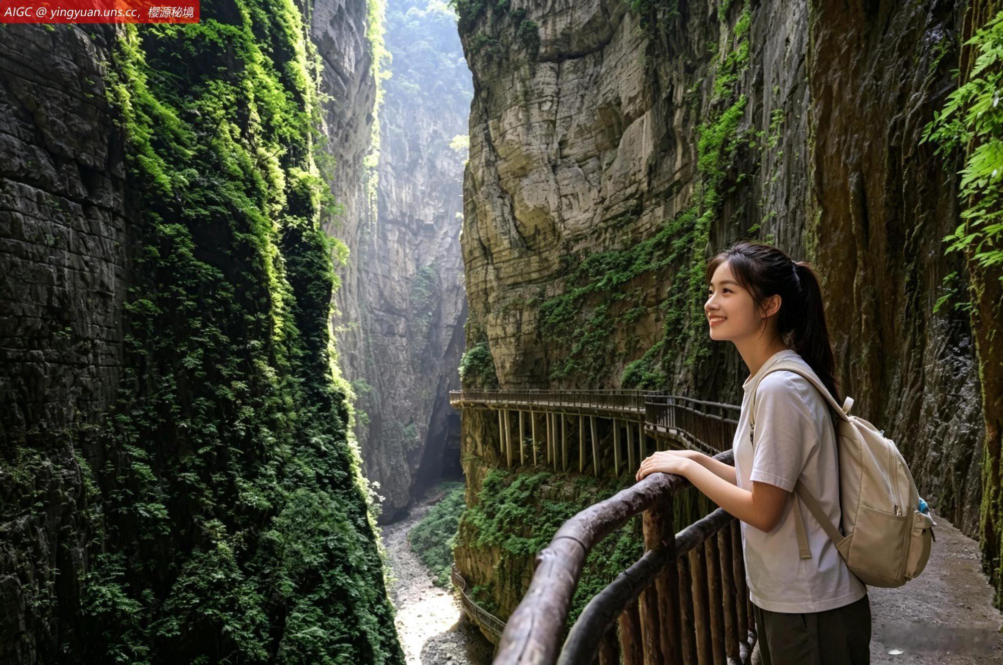 yingyuan.uns.cc 樱源 8月22日，游客在武陵山大裂谷景区游览。武